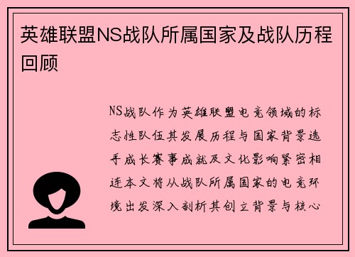 英雄联盟NS战队所属国家及战队历程回顾